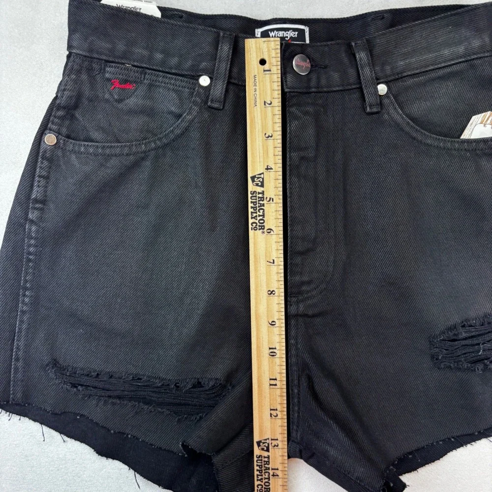 Wrangler Fender Festival Shorts Womens 28 Black High Rise Distressed Denim New - Picture 9 of 16